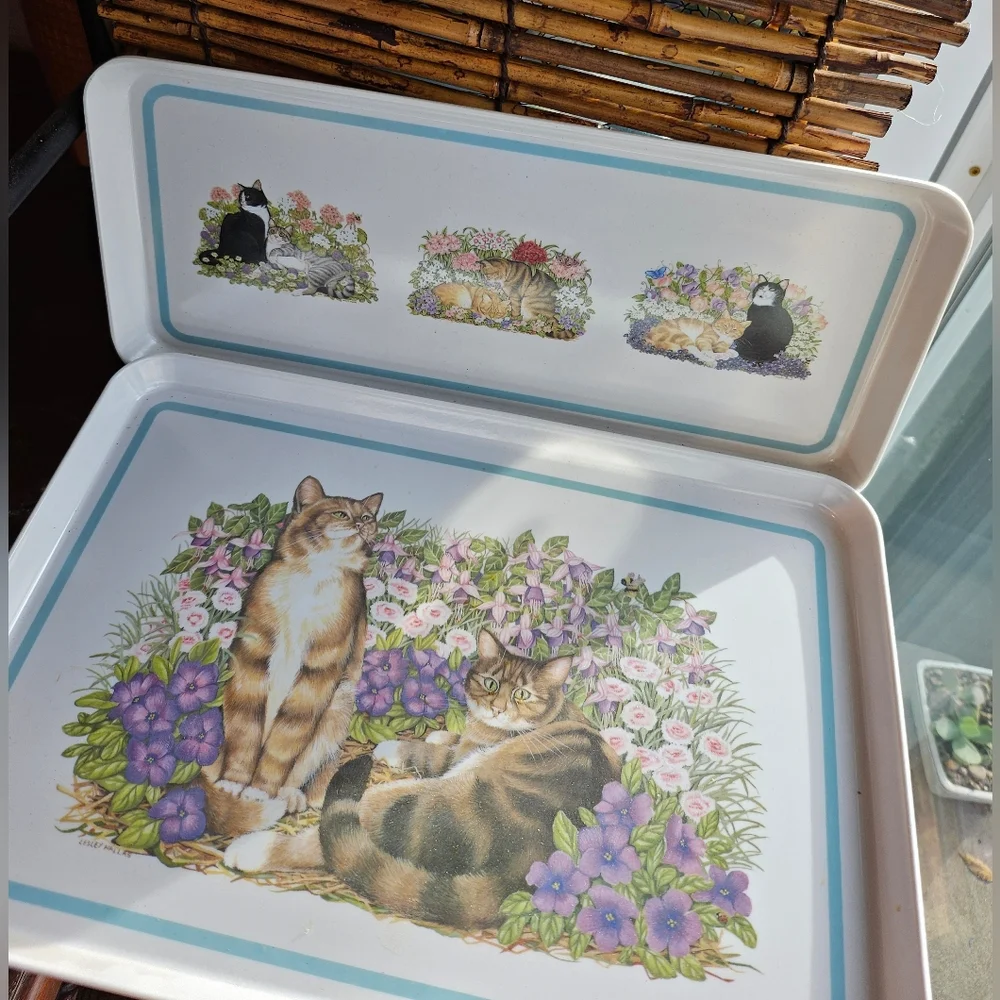 Vintage Pimpernel Garden Cats Lunch Trays